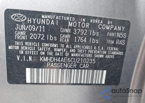 2012 Hyundai Elantra Limited (Ulsan Plant) из США, поврежденный, VIN KMHDH4AE6CU210235